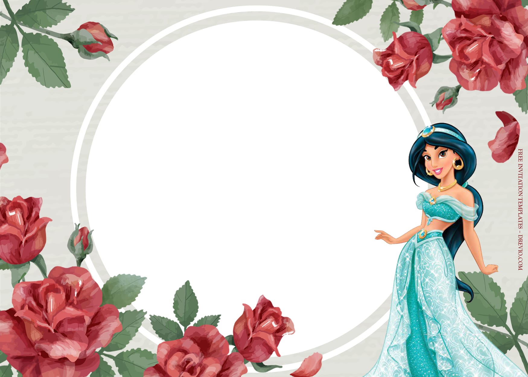Rose Garden And Princess Jasmine Birthday Invitation Templates Type One