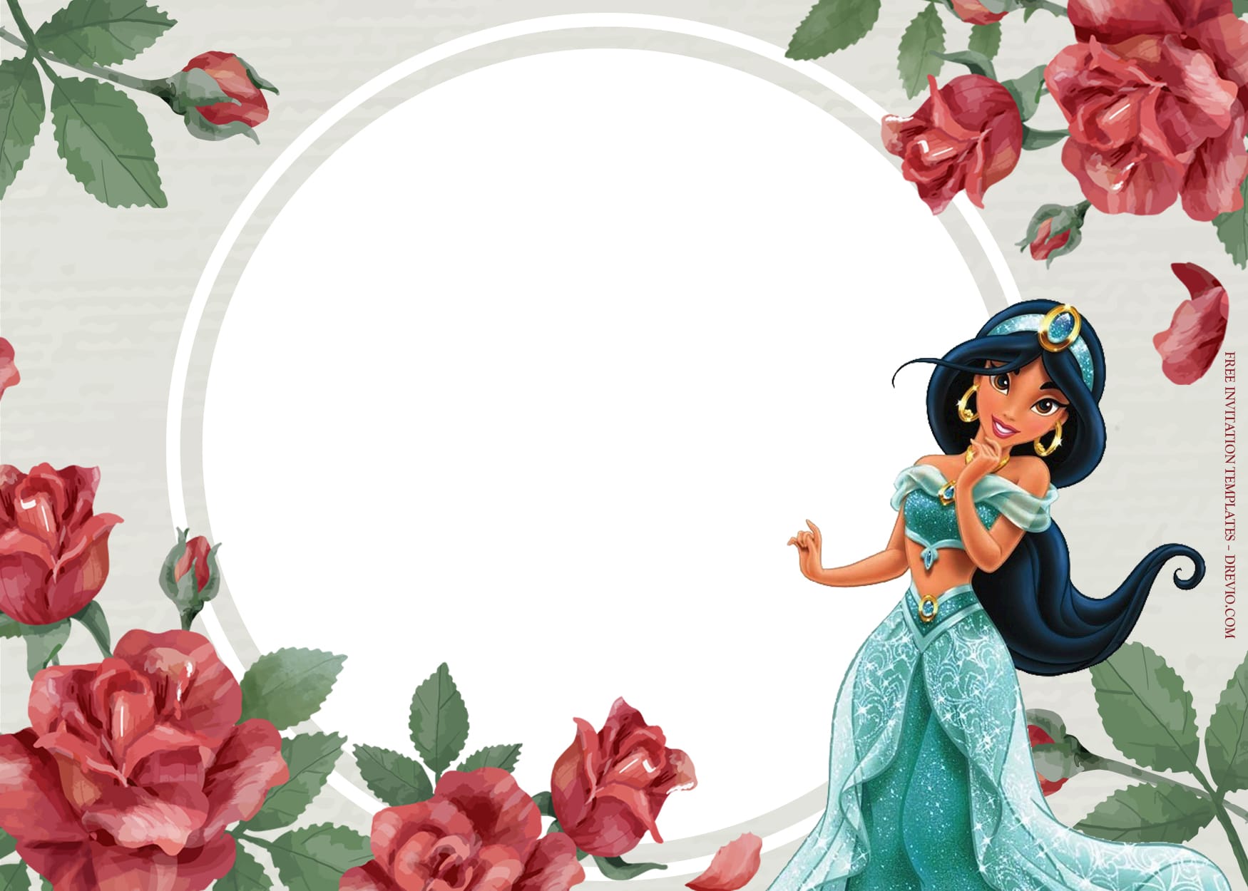 Rose Garden And Princess Jasmine Birthday Invitation Templates Type Seven