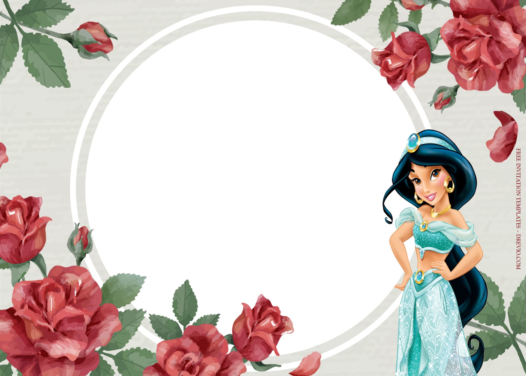 Rose Garden And Princess Jasmine Birthday Invitation Templates Type Six