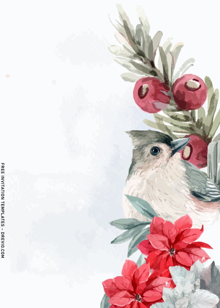 9+ Dusty Winter Floral Invitation Templates With Cute Cardinal Bird and has winter thistle