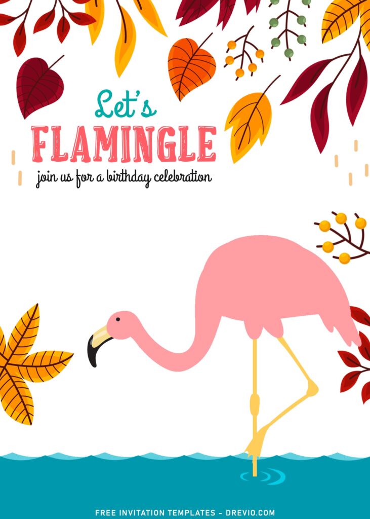 10+ Let's Flamingle Summer Birthday Invitation Templates with autumn leaves