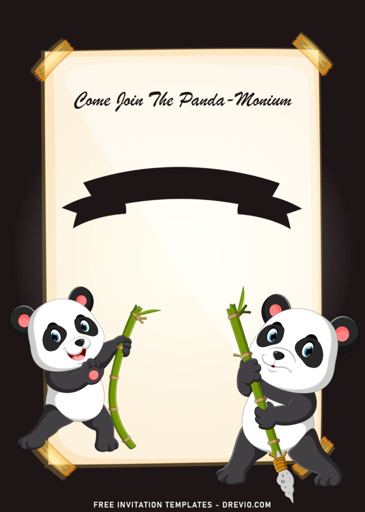 10+ Cute Party Like A Panda Birthday Invitation Templates with adorable baby pandas are holding bamboo sticks