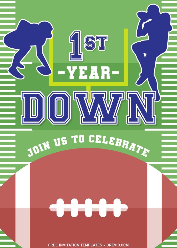 11+ Touchdown First Birthday Invitation Templates For Your Little Boy's Birthday with Football Player silhouettes