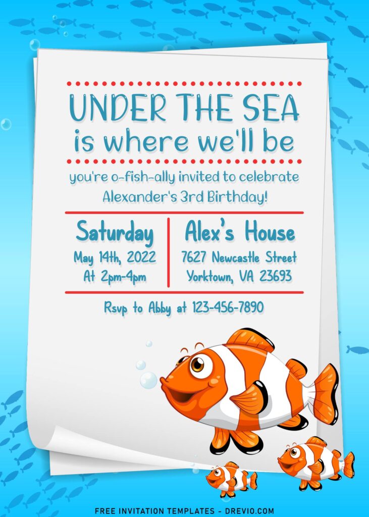 11+ Cute Fish Under The Sea Theme Birthday Invitation Templates