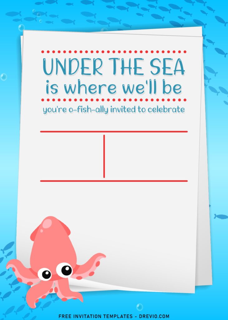 11+ Cute Fish Under The Sea Theme Birthday Invitation Templates with squid