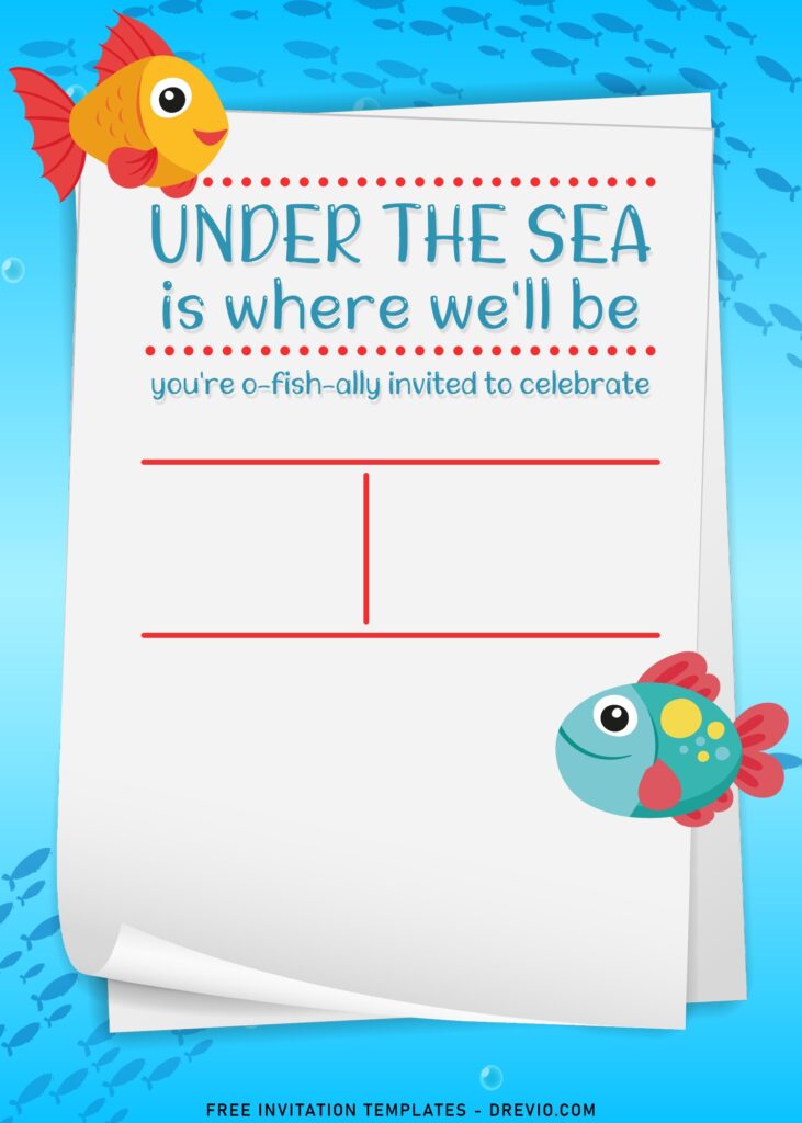 11+ Cute Fish Under The Sea Theme Birthday Invitation Templates with blue sea background