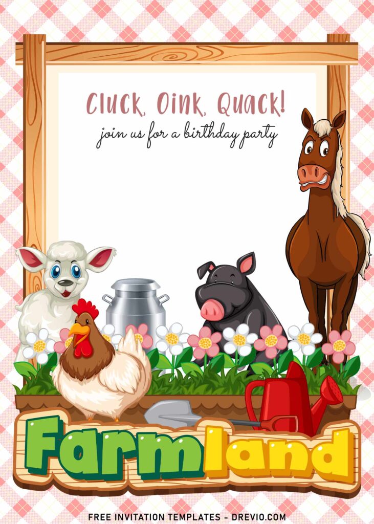 7+ Cluck Oink Quack Barnyard Birthday Invitation Templates with adorable Chicken and Pig