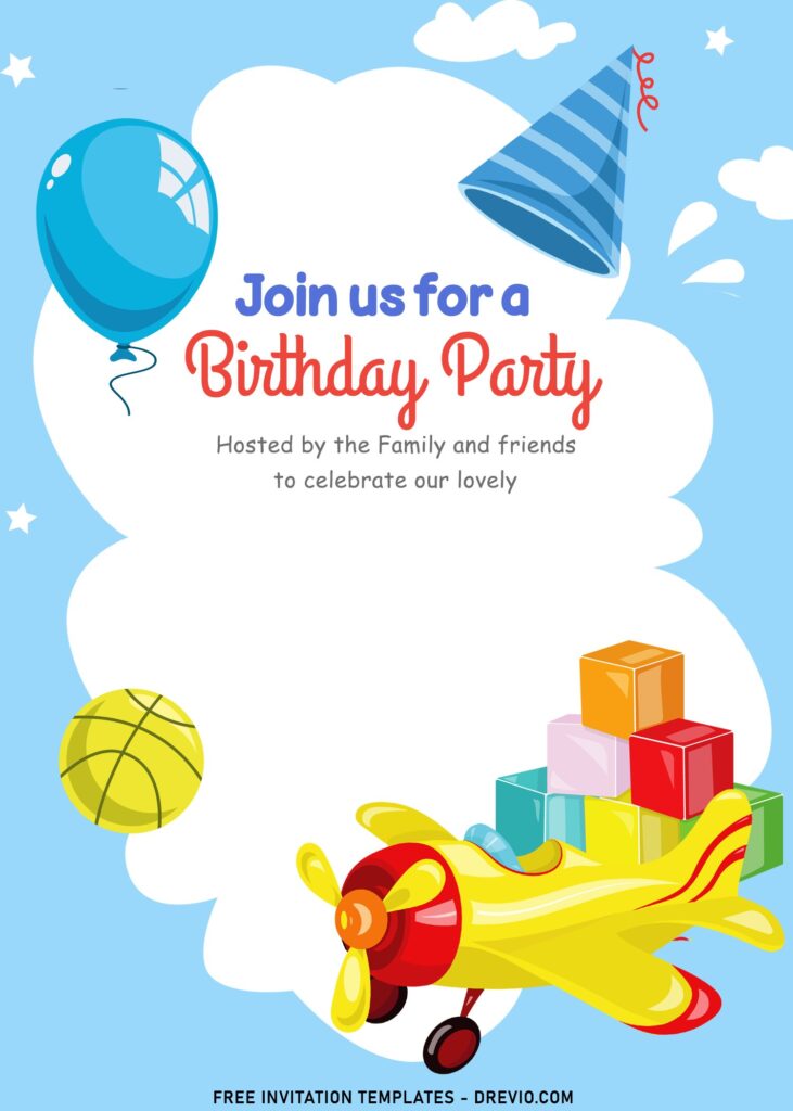 7+ Cheerful And Colorful Birthday Invitation Templates For Children with cute airplane