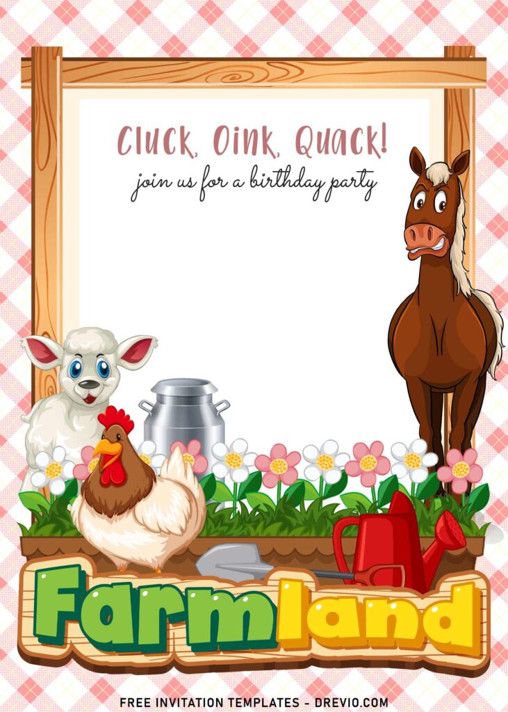 7+ Cluck Oink Quack Barnyard Birthday Invitation Templates with adorable Horse 