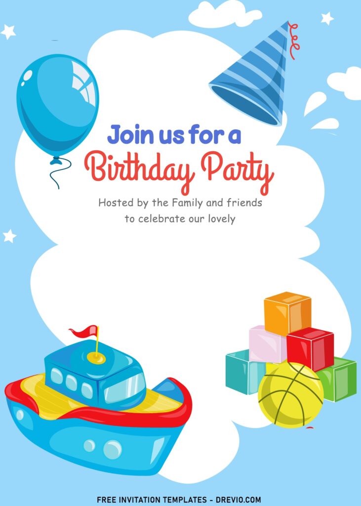 7+ Cheerful And Colorful Birthday Invitation Templates For Children with cute boat