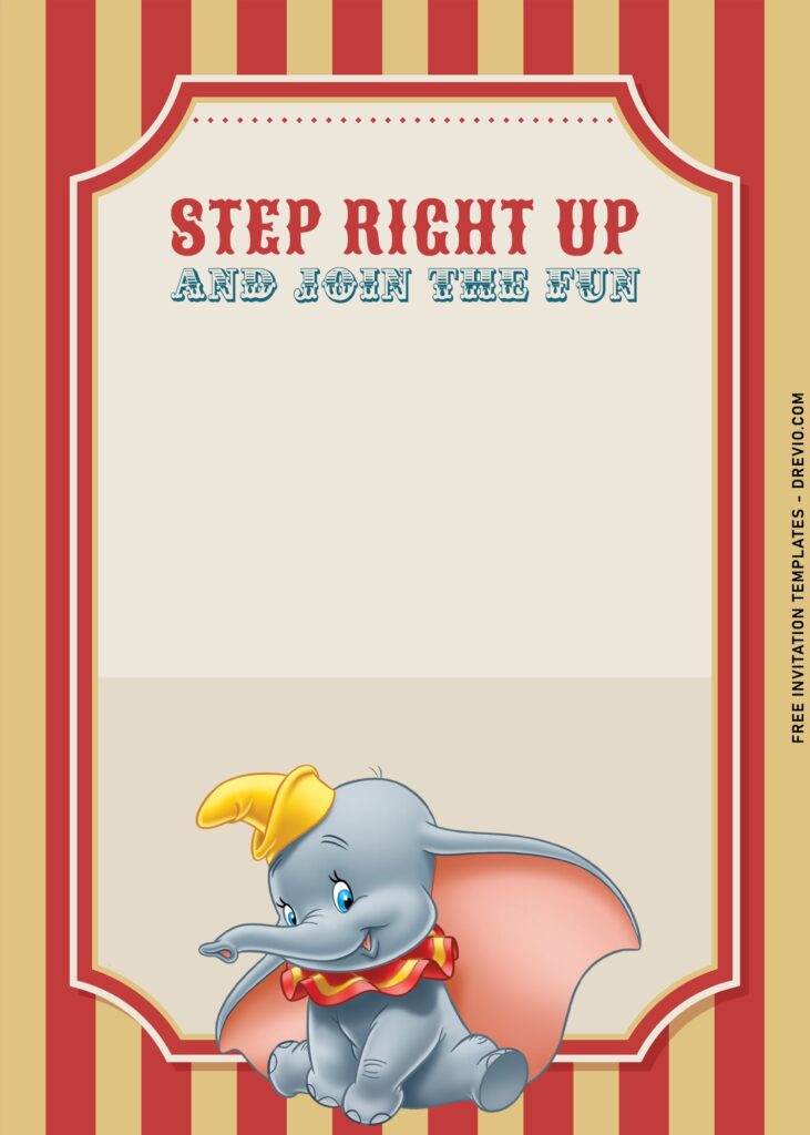 7+ Lovely Vintage Dumbo Birthday Invitation Templates with cute Dumbo sitting on his lap