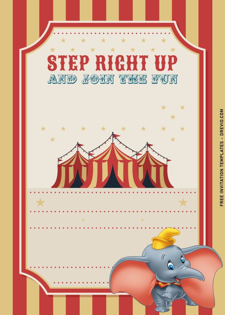 7+ Lovely Vintage Dumbo Birthday Invitation Templates with circus tent