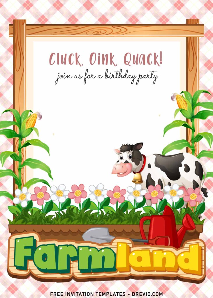 7+ Cluck Oink Quack Barnyard Birthday Invitation Templates with adorable cow