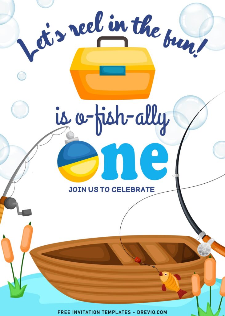 8+ Reel In The Fun Fishing Themed Birthday Invitation Templates with fishing rod and reel