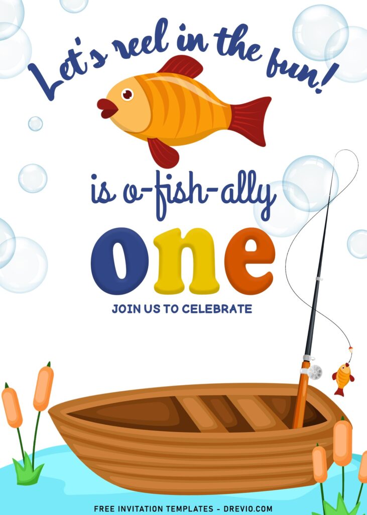 8+ Reel In The Fun Fishing Themed Birthday Invitation Templates with cartoon fish