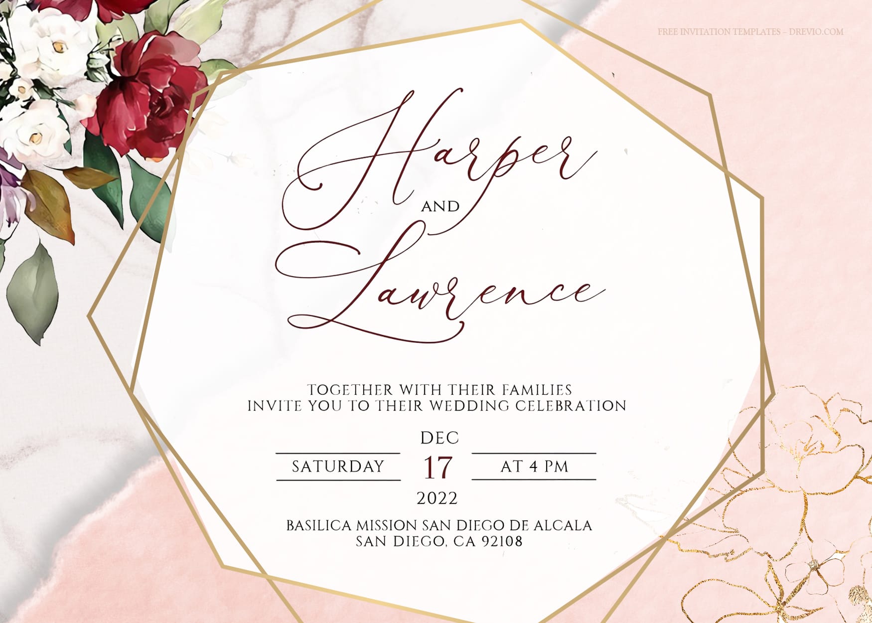 8+ Romance Bouquet Of Roses Floral Wedding Invitation Templates Title