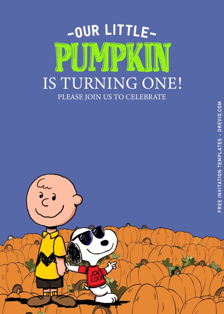 10+ Charlie Brown And Friends Pumpkin Birthday Invitation Templates with adorable watercolor pumpkins