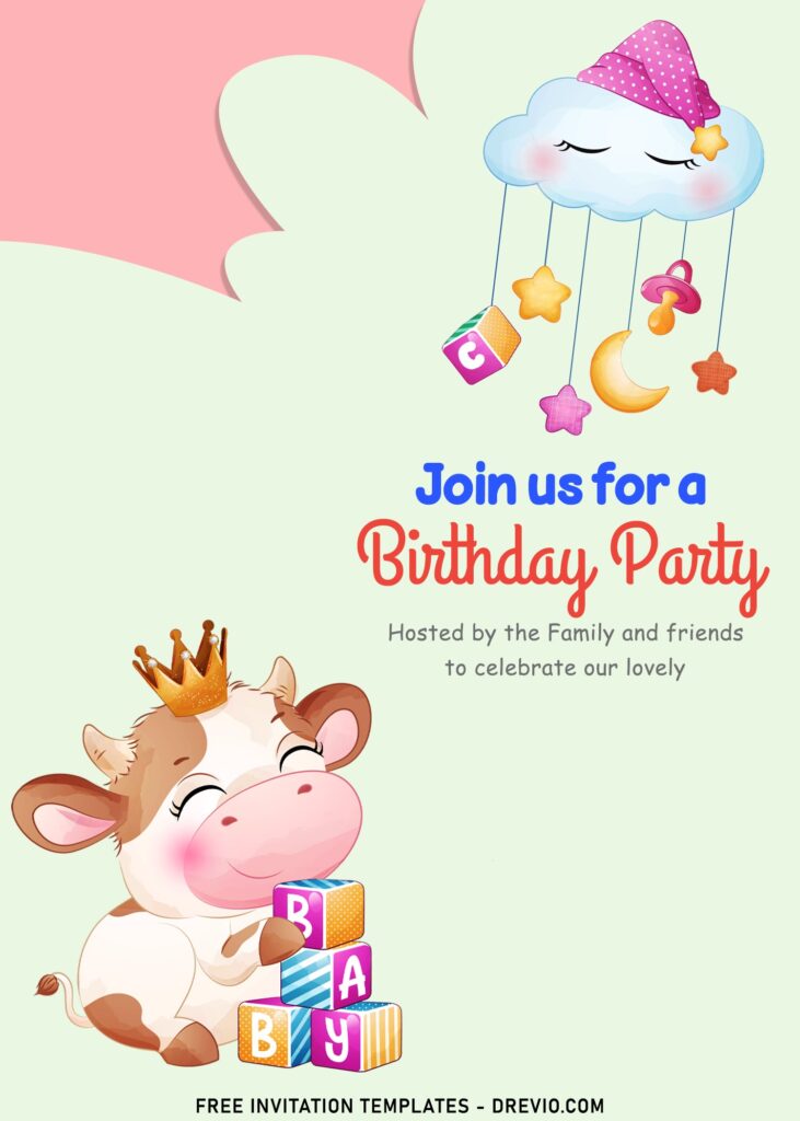 9+ Moo Moo Cow Cute Birthday Party Invitation Templates with adorable watercolor stars