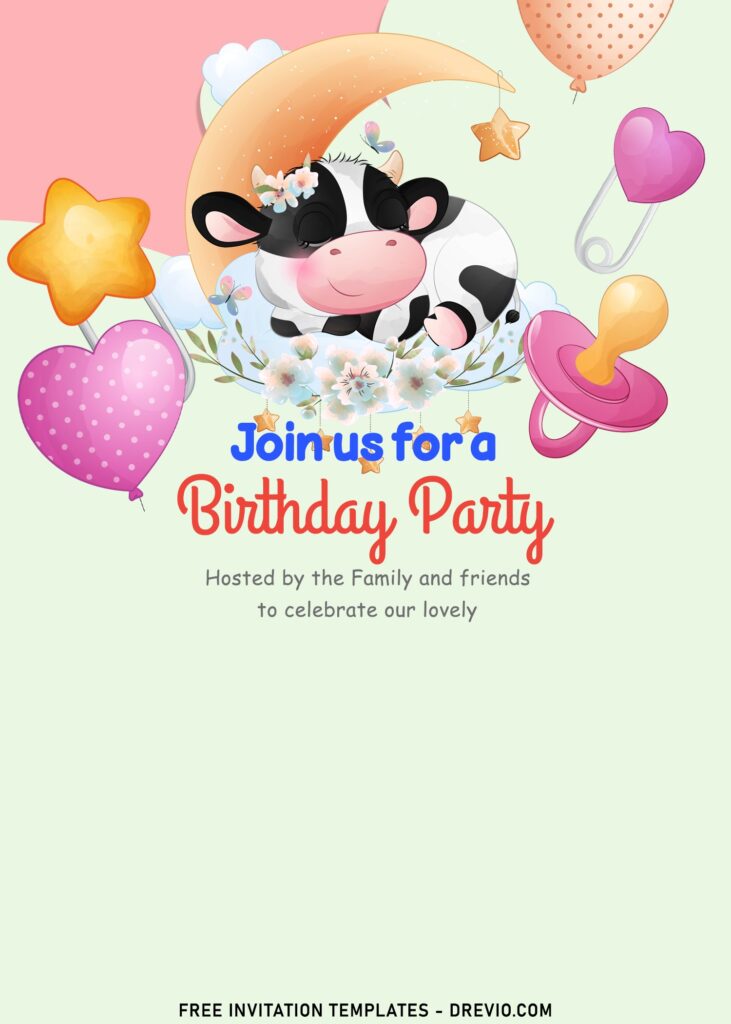 9+ Moo Moo Cow Cute Birthday Party Invitation Templates with 