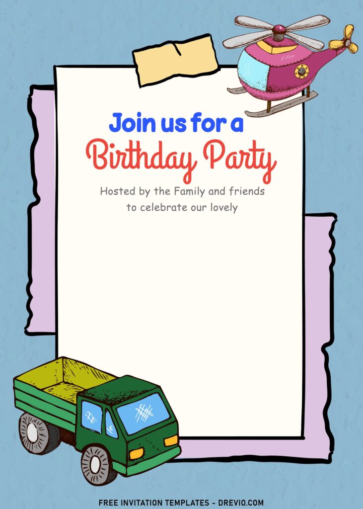 9+ Cartoon Transportation Themed Joint Birthday Invitation Templates with Pickup van