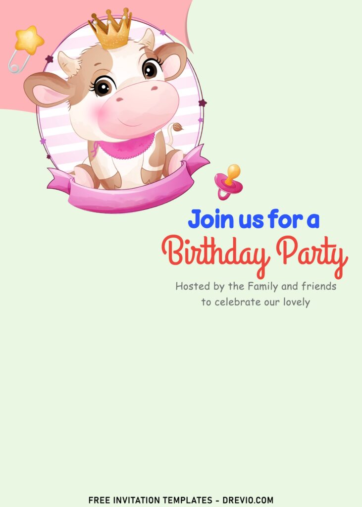 9+ Moo Moo Cow Cute Birthday Party Invitation Templates with pink print cow