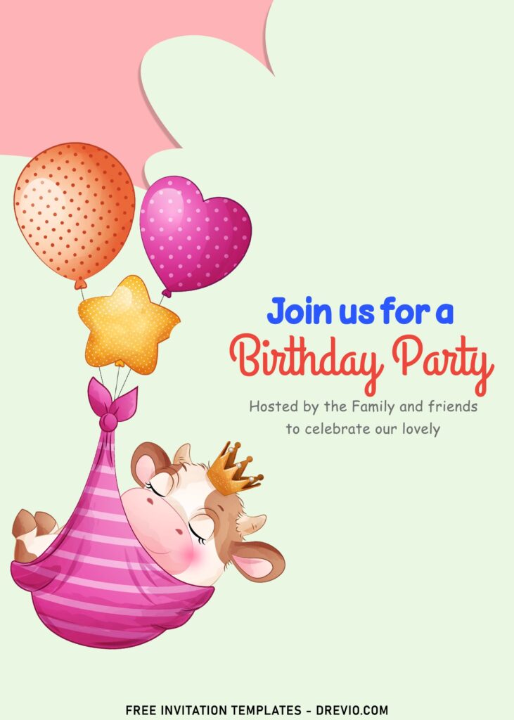 9+ Moo Moo Cow Cute Birthday Party Invitation Templates with colorful balloons