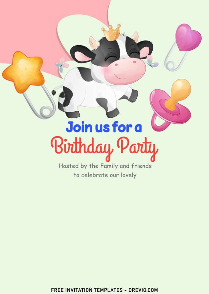 9+ Moo Moo Cow Cute Birthday Party Invitation Templates with cute sleepy baby cow