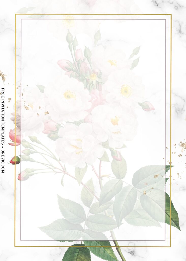 9+ Luxury Marble And Floral Invitation Templates For Beautiful Garden Wedding with Gold frame