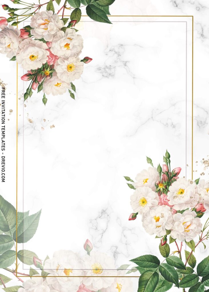 9+ Luxury Marble And Floral Invitation Templates For Beautiful Garden Wedding with blush garden roses