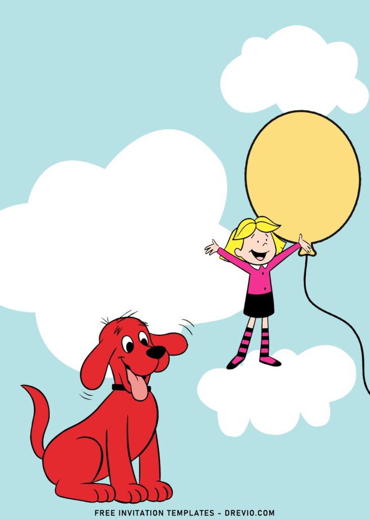 10+ Clifford The Big Red Dog Birthday Invitation Templates with cartoon Emily Elizabeth