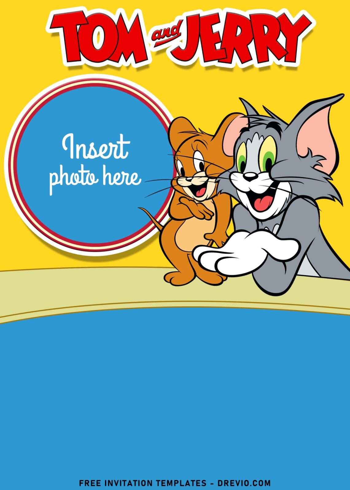 10+ Super Fun Tom And Jerry Birthday Invitation Templates with blue and yellow background