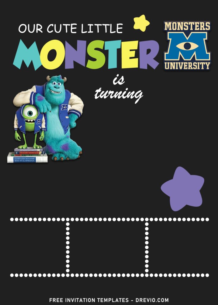 11+ Monster Inc University Birthday Invitation Templates with chalkboard background