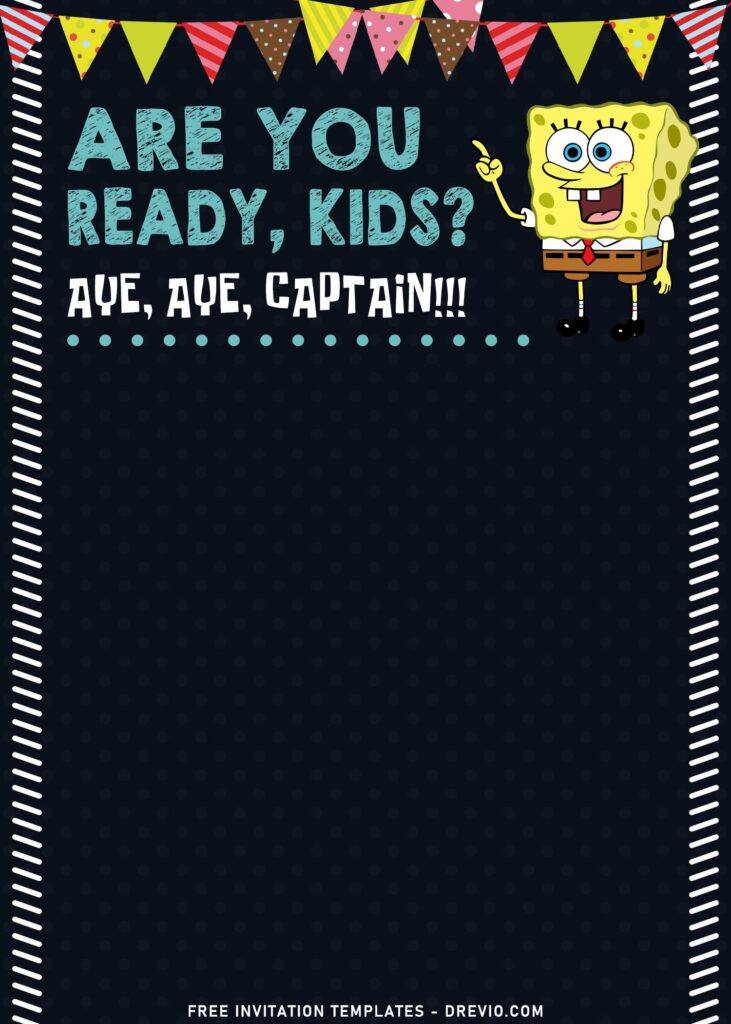 11+ Personalized SpongeBob Chalkboard Birthday Invitation Templates with dash lines border