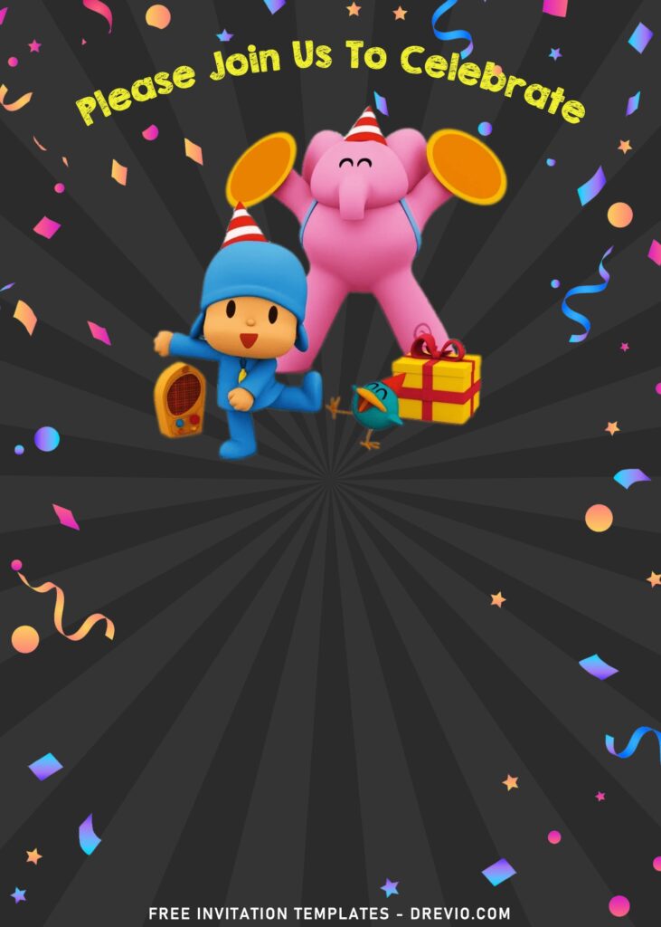 11+ Cute Chalkboard Pocoyo Birthday Invitation Templates with adorable circus Elephant