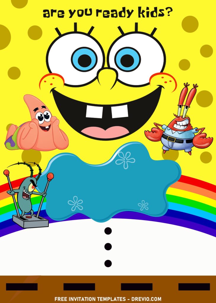 11+ SpongeBob Party Time! Birthday Invitation Templates For All Ages with cute Patrick and Mr. Krab