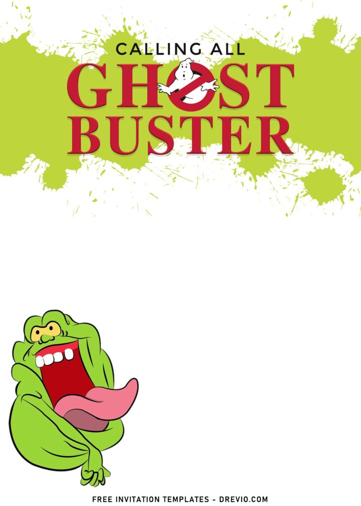 11+ The Sinister Classic Ghostbuster Birthday Invitation Templates with the green Slimer ghost