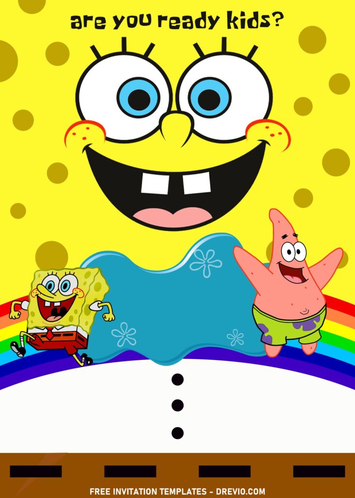 11+ SpongeBob Party Time! Birthday Invitation Templates For All Ages with cute and funny SpongeBob's smiley face