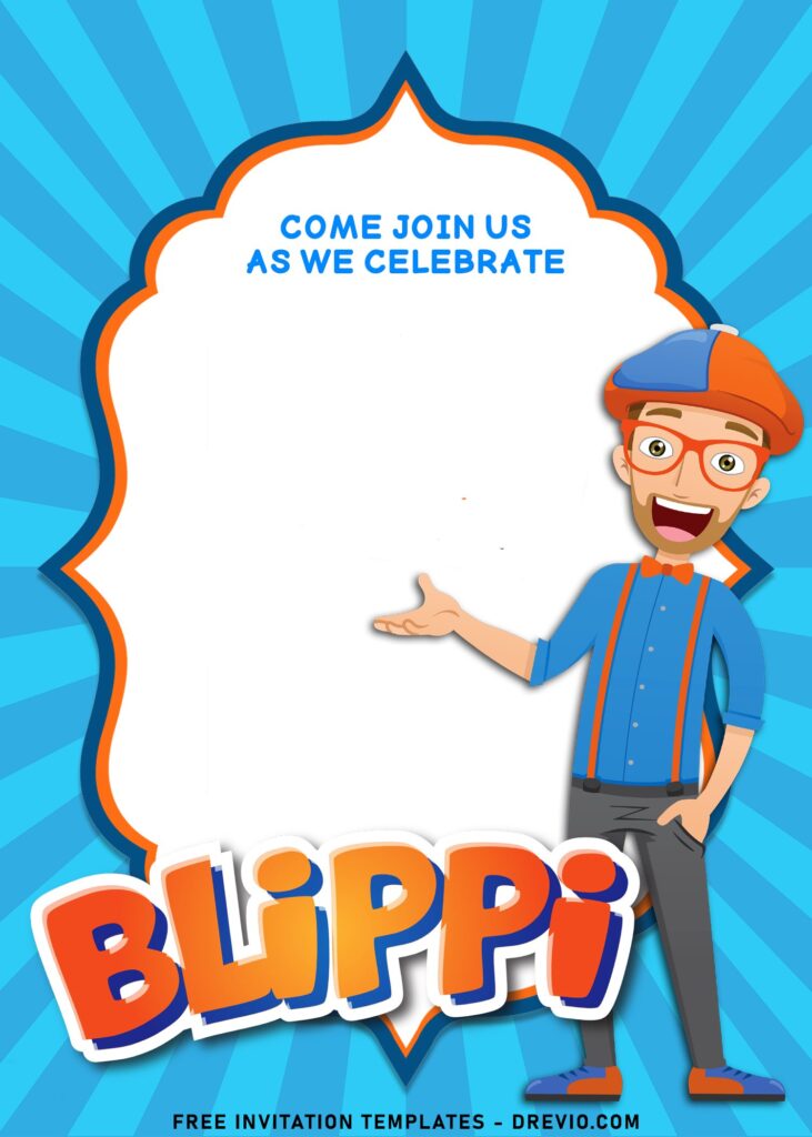 7+ Cheerful Blippi Kids Birthday Party Invitation Templates with cute hot air balloon