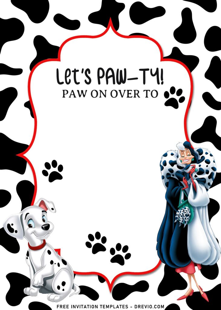 7+ Disney Cruella De Vil Birthday Invitation Templates with Cartoon 101 Dalmatian and Cruella