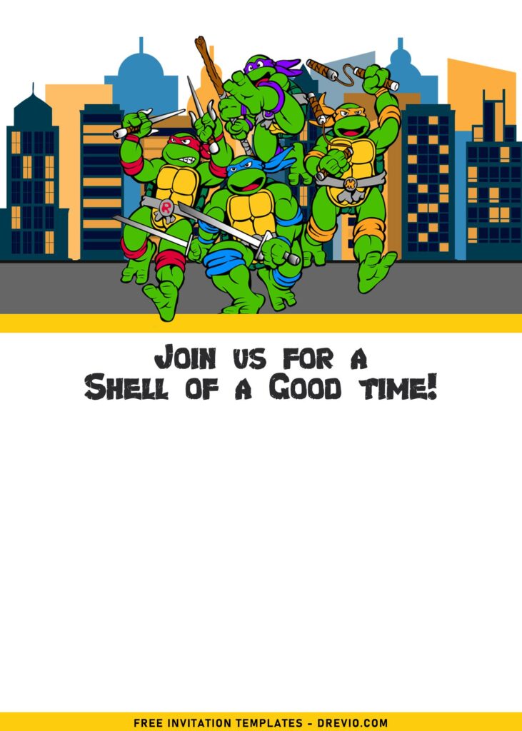 7+ Fun Teenage Mutant Ninja Turtles In The City Birthday Invitation Templates with Michael Angelo and Donatello