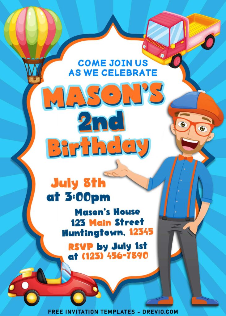 7+ Cheerful Blippi Kids Birthday Party Invitation Templates