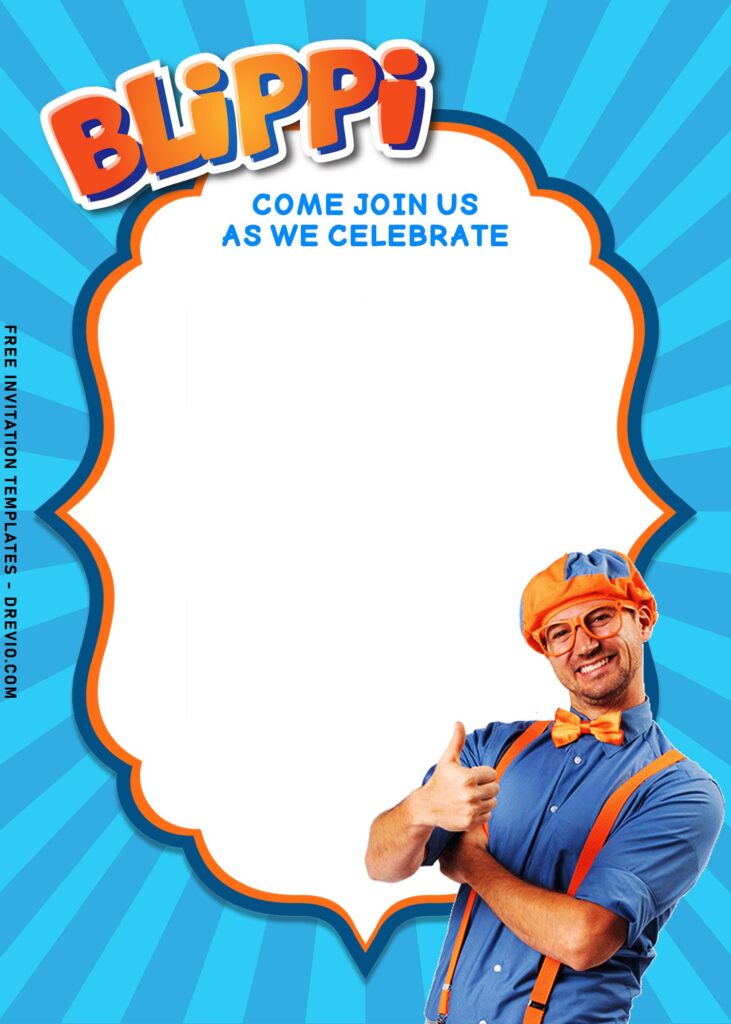 7+ Cheerful Blippi Kids Birthday Party Invitation Templates with cute Blippi picture