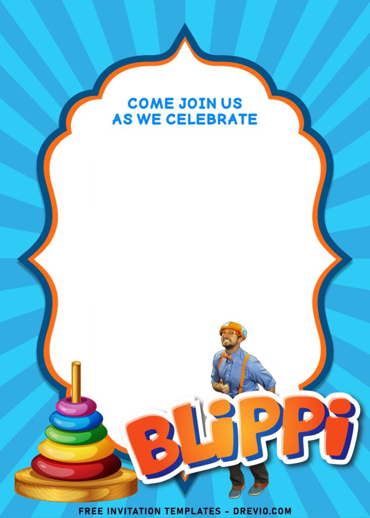 7+ Cheerful Blippi Kids Birthday Party Invitation Templates with blue burst background