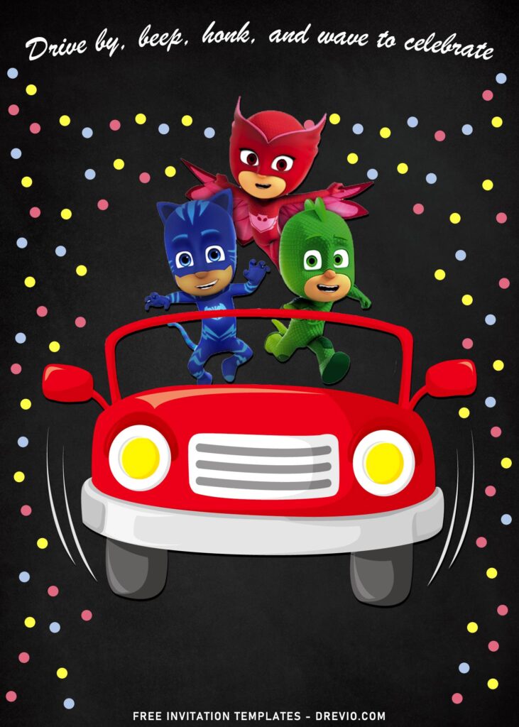 7+ Custom PJ Masks Drive By Birthday Party Invitation Templates with adorable Gecko
