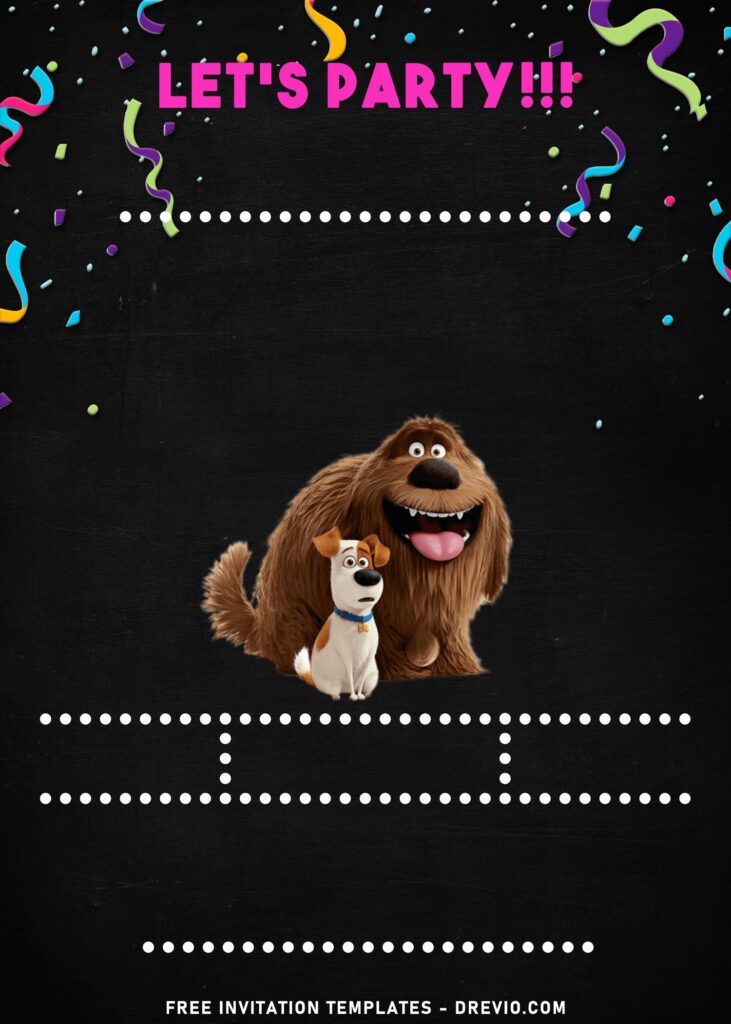 7+ Colorful Secret Life Of Pets Chalkboard Birthday Invitation Templates with cute Duke and Max