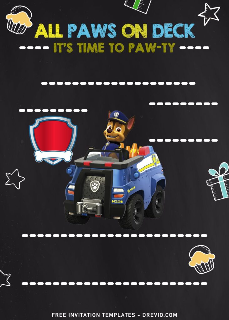 7+ PAW-SOME Paw Patrol Theme Kids Birthday Invitation Templates with Chase on patrol