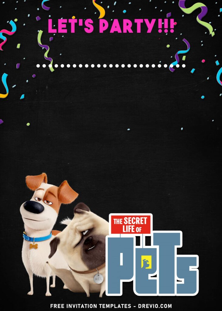7+ Colorful Secret Life Of Pets Chalkboard Birthday Invitation Templates with cute Colorful party popper