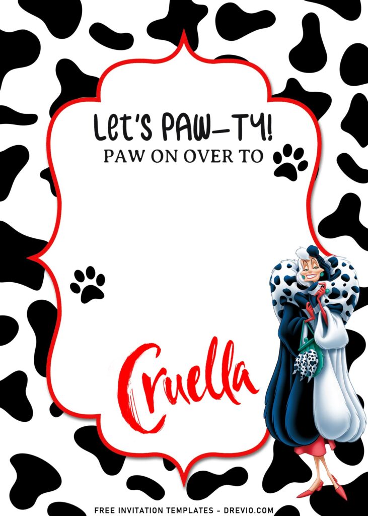 7+ Disney Cruella De Vil Birthday Invitation Templates with dog spots