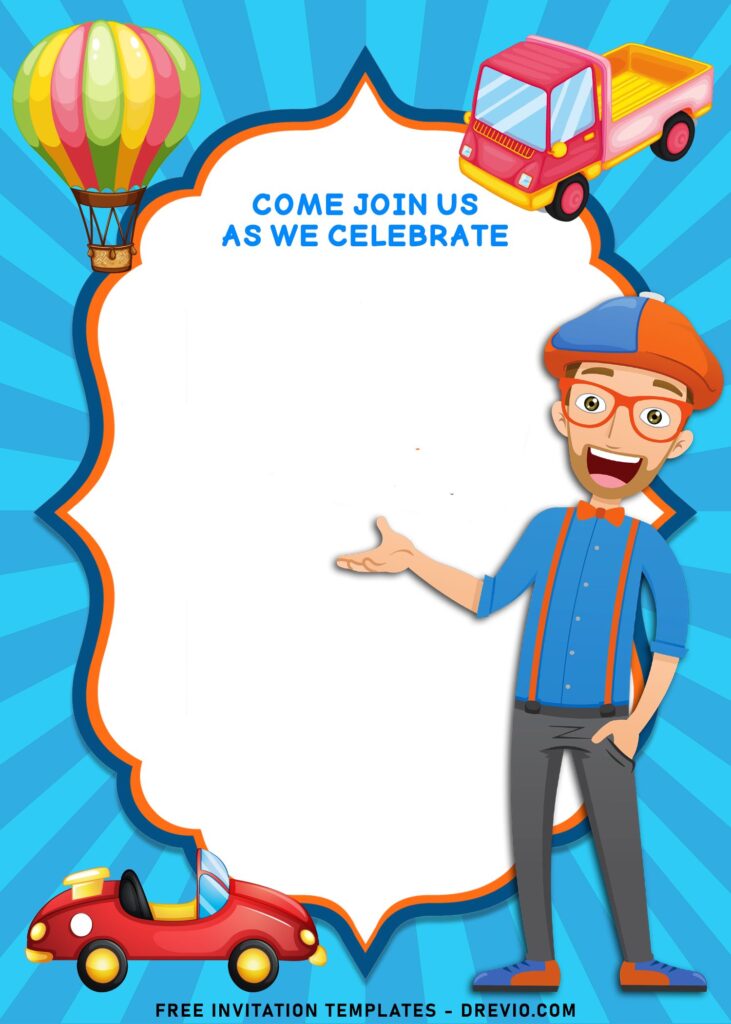 7+ Cheerful Blippi Kids Birthday Party Invitation Templates with Car toy