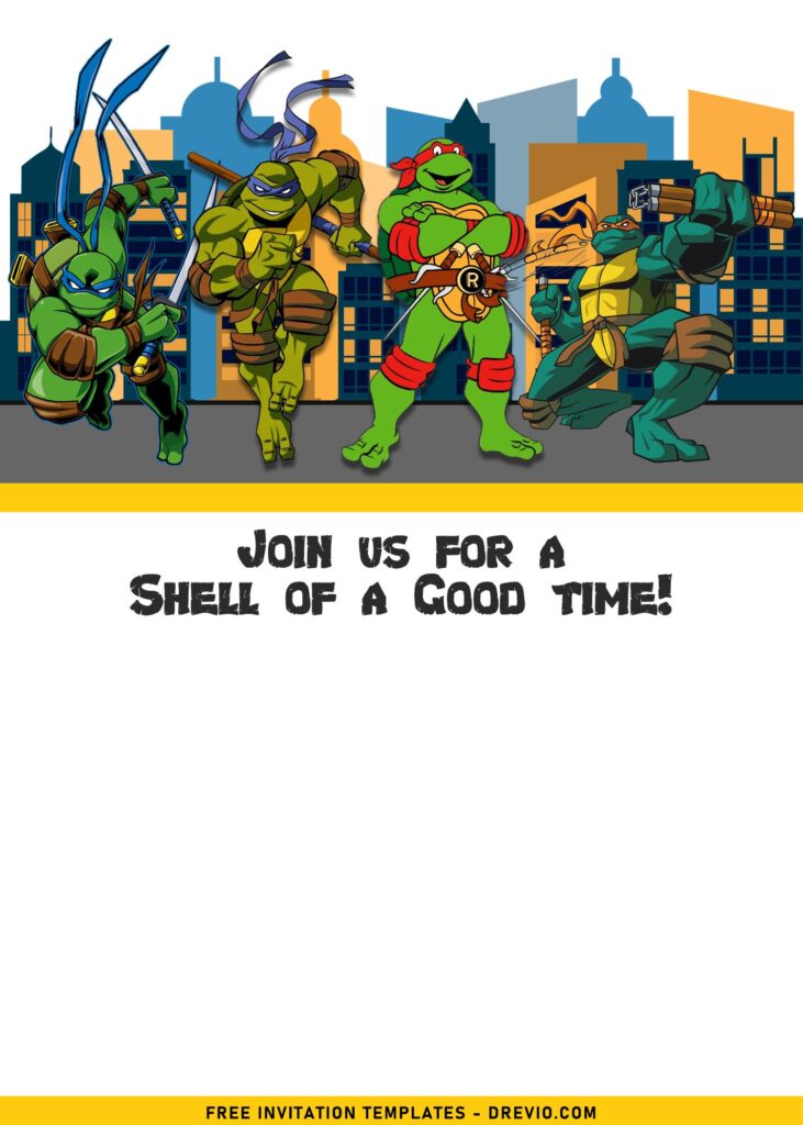 7+ Fun Teenage Mutant Ninja Turtles In The City Birthday Invitation Templates with Cartoon Cityscape